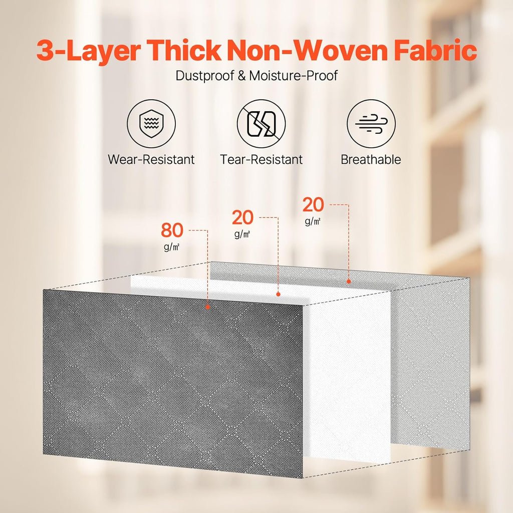 VEVOR 60L Large Storage Bags - 6 Pack Foldable Closet Organizers with Handles | Grey Non-Woven Fabric for Clothes & Blankets