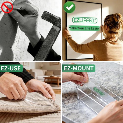EZlifego Heavy-Duty Double Sided Tape - Clear Nano Adhesive for Picture Hanging (9.85FT)