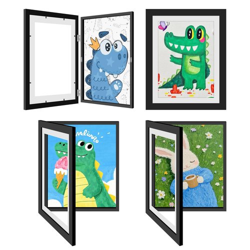 4 Pack Kids Artwork Frames Changeable 8.5 x 11 Inch Children Art Projects Children Art Frames Front Opening Picture Display Frame Holds 150 Drawings for Craft Storage, Room Decor, Portfolio, Black