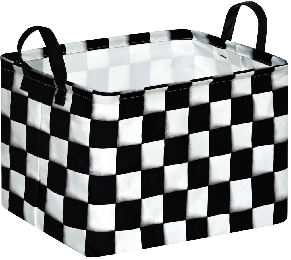 KUNRO Rectang Checkered Flag Storage Basket Gift Shelf Basket Storage Bin, Nursery Basket Organizer Box for With Handles for Room Deco