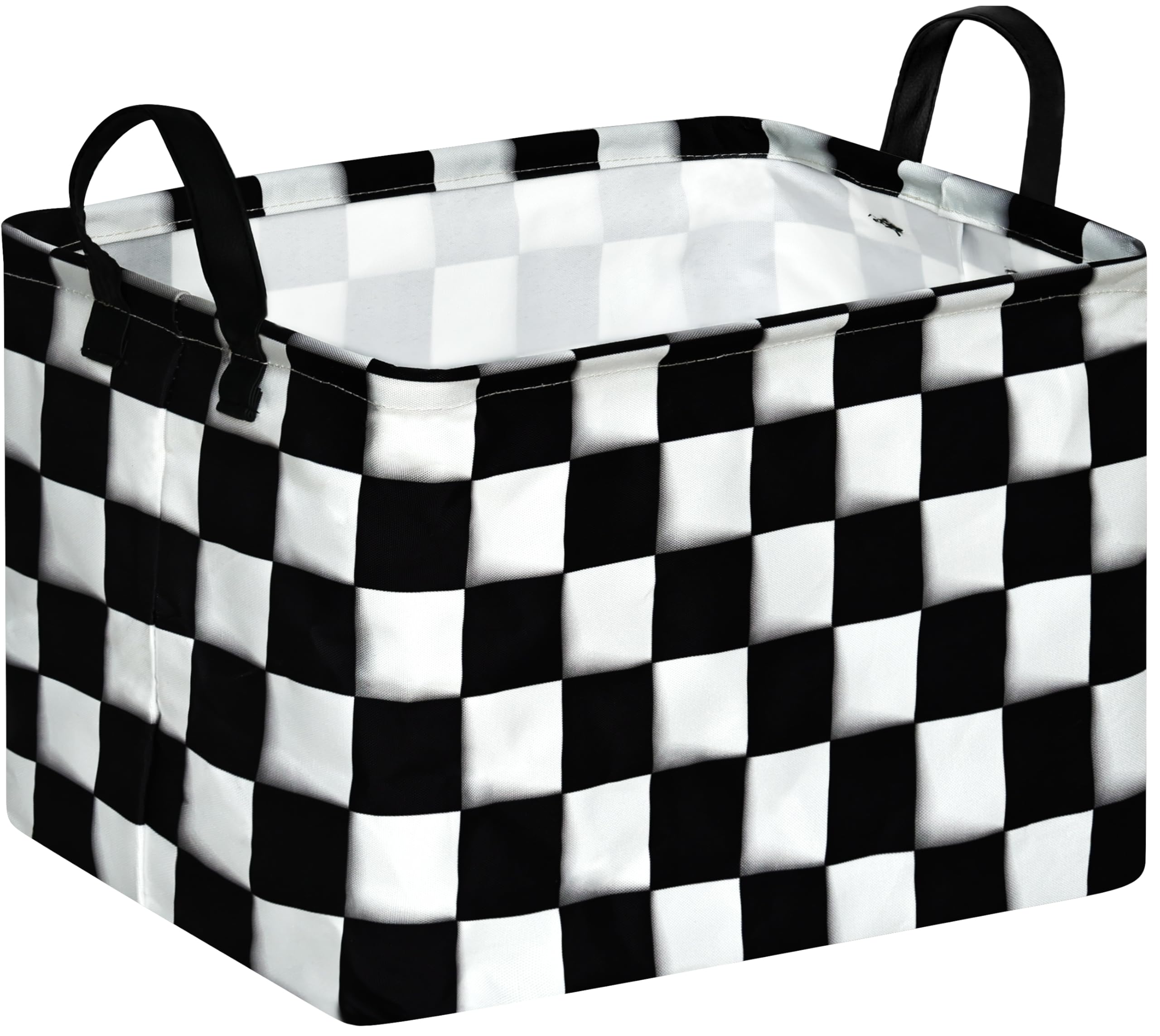 KUNRO Rectang Checkered Flag Storage Basket Gift Shelf Basket Storage Bin, Nursery Basket Organizer Box for With Handles for Room Deco