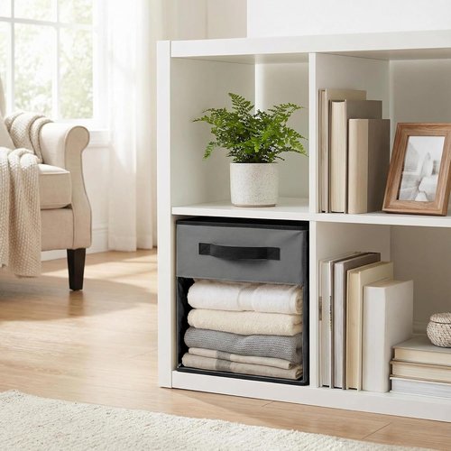 DECOMOMO Storage Bins - Cube Storage Bins with Window for Shelves | 11" Fabric Cubes, Grey (6pcs)