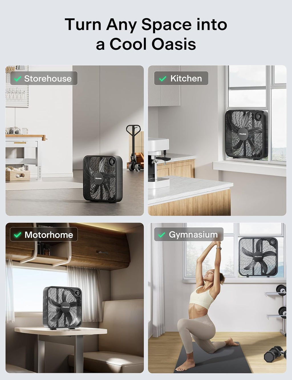 Pelonis 20 Inch Box Fan - 3 Speed Floor & Window Fan with Superior Air Throw (2295 CFM) - Lightweight & Versatile for Home or Office