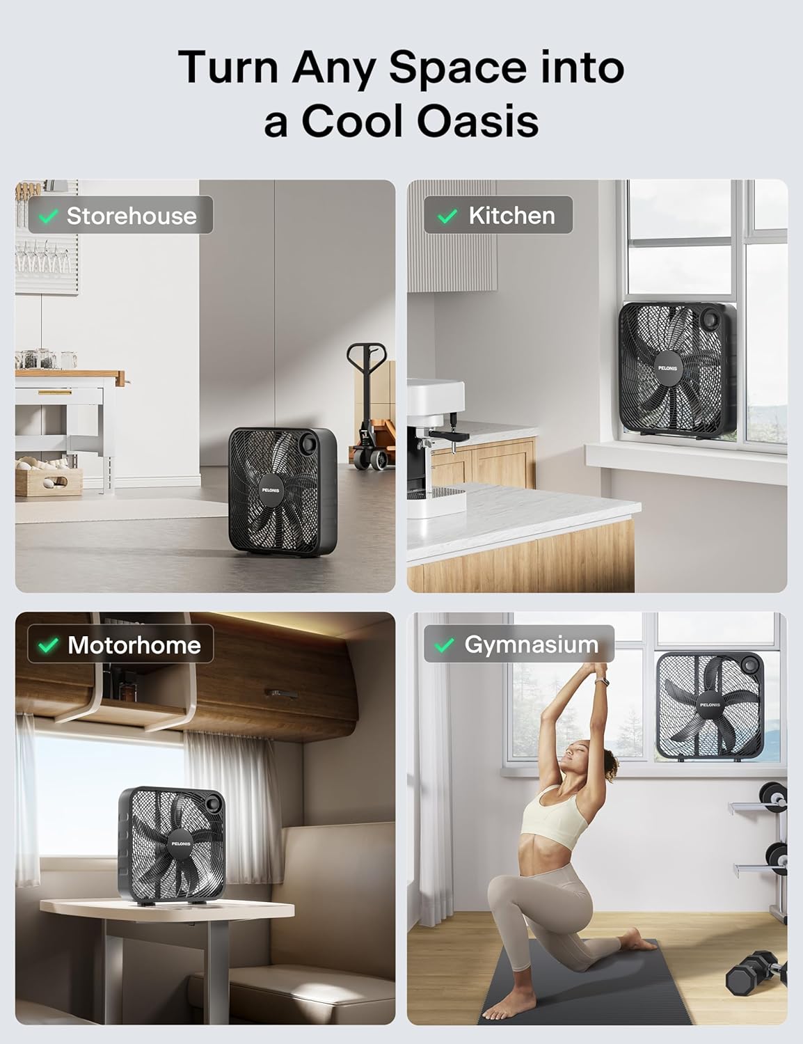 Pelonis 20 Inch Box Fan - 3 Speed Floor & Window Fan with Superior Air Throw (2295 CFM) - Lightweight & Versatile for Home or Office