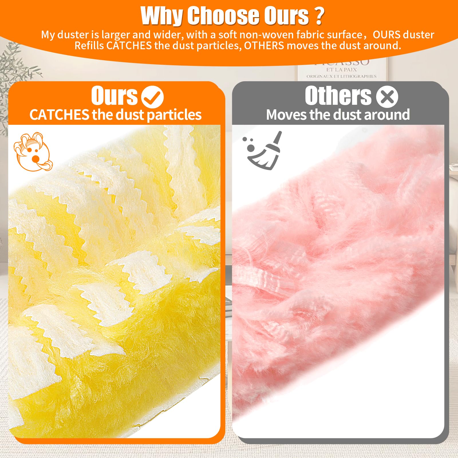 Senowi 40 Count 360° Heavy Duty Duster Refills Compatible with Swiffer,Large Size-Extra Thick Disposable Electrostatic Feather Duster Refill with 1 Retractable Handle(35-inch Length Fully expanded)