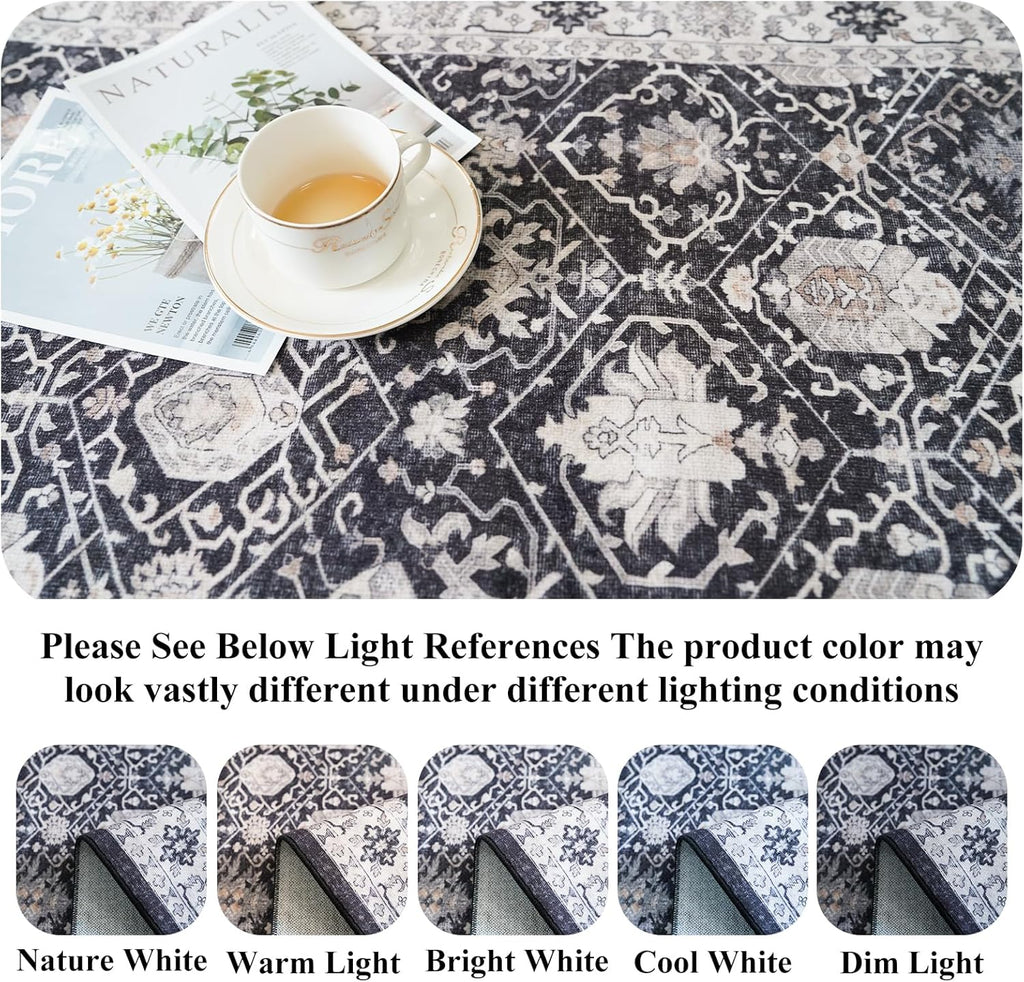 Skiennix Washable Large Area Rug - Ultra Soft Non-Slip 9x12 Oriental Carpet for Living Room | Stain Resistant Black
