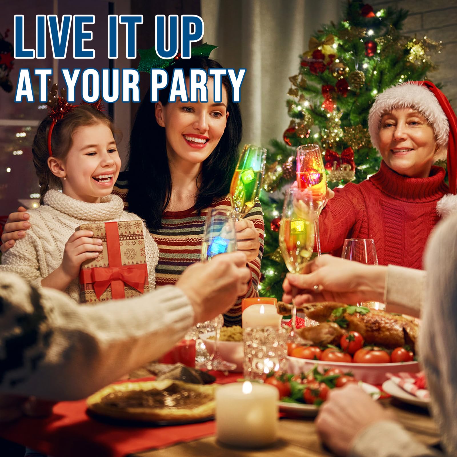 120 Pack Light Up Ice Cubes for Drinks, Multicolor Fast Flash + Solid Color Pink + Green + White + Blue + Red + Orange, 7 Color LED Ice Cube Reusable, Club Bar Cocktail Birthday Wedding Party Decor