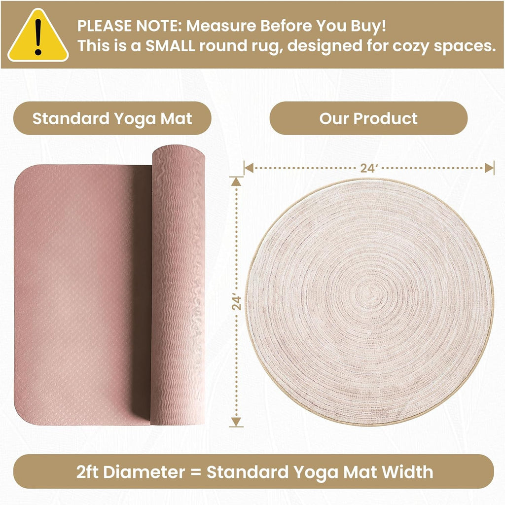 Asrug Faux Jute Round Rug - Soft, Washable Non-Slip Area Rug | 2ft Khaki Circle Rug for Kitchen & Living Room