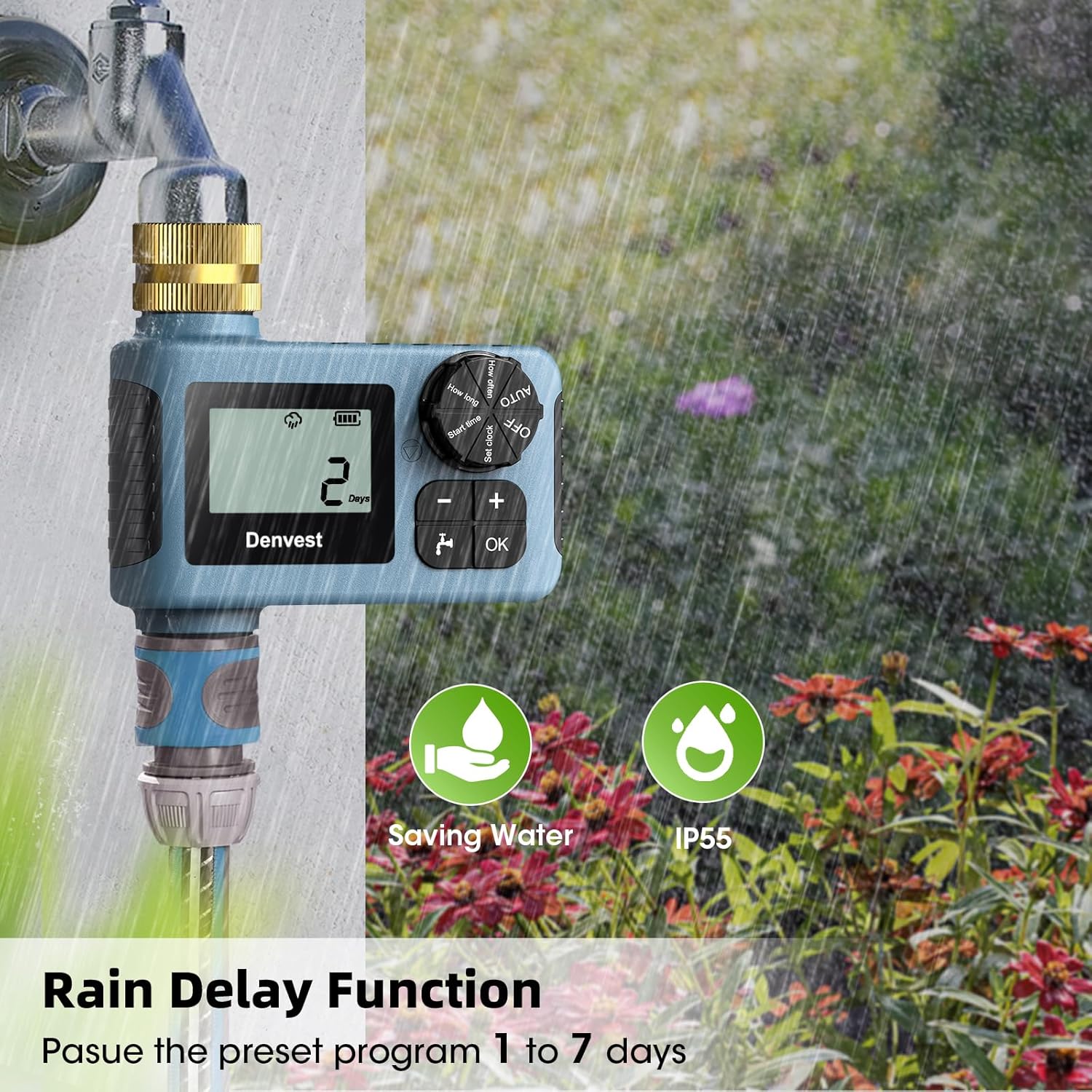 **Hose Timer - Brass Inlet & Outlet | Outdoor Water Timer with Rain Delay for Garden & Lawns**