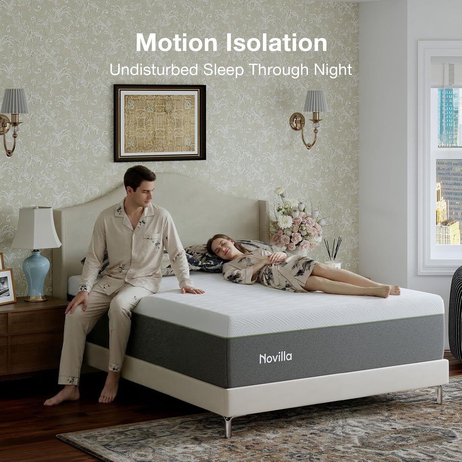 Novilla Bliss Green Tea Queen Mattress - 14 Inch Gel Memory Foam for Cooling Comfort & Spine Alignment