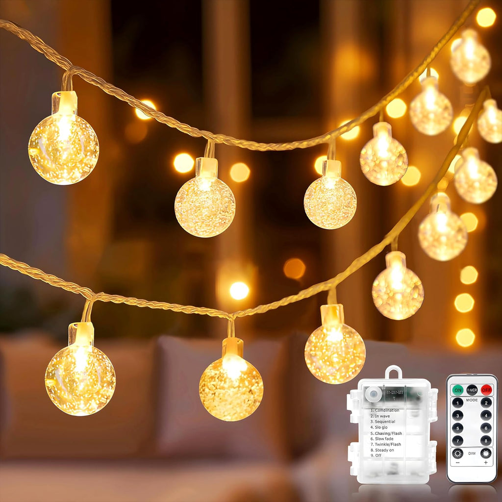 Metaku Globe Fairy Lights - 33ft Battery Operated 80LED String Lights | Waterproof for Indoor & Outdoor Decor
