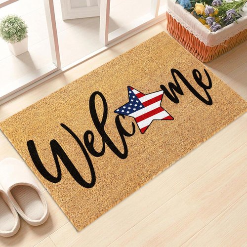 FYSUIMU Patriotic Coir Door Mat - Non-Slip American Flag Welcome Rug | 16.5 x 29 Inch for 4th of July Decor