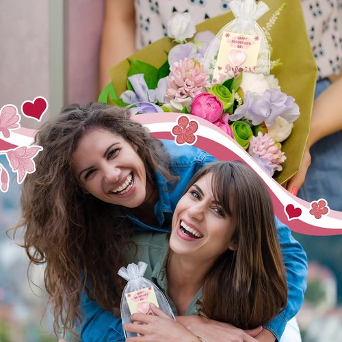 Threehoney 120 Pcs Galentine Gift for Women Bulk with Heart Shape Rose Quartz Galentine Greeting Card 2 x 3 Inch Heart Gemstones Organza Bags for Exchange Valentine Gifts Friends Party Supplies
