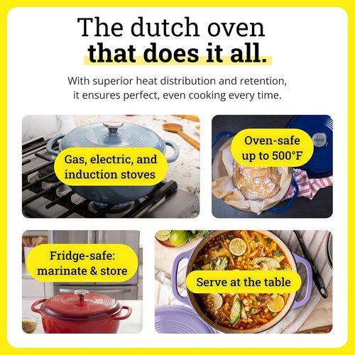 Lodge Enameled Cast Iron Dutch Oven | 3 Quart with Lid & Dual Handles - Oven Safe to 500°F - Storm Blue