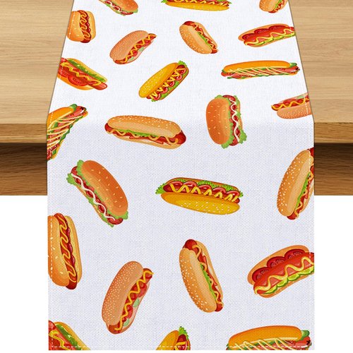 Buxiuer Hot Dog Table Runner Hot Dog Birthday Party Decorations A Weenie Bit Older Dining Room Home Kitchen Table Decor (13" x 72")