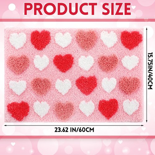 Tioncy Valentine's Day Bathroom Mat Tufted Pink Heart Bath Rug Soft Love Heart Red Pink White Bath Rugs Absorbent Non Slip Washable Mat for Bedroom Bathroom Valentine's Day Decor 16''x 24''