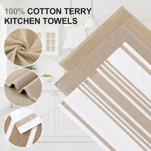 Homaxy Premium Kitchen Towels - Soft & Absorbent 380 GSM Cotton | 18”x28”, 6 Pack, Khaki