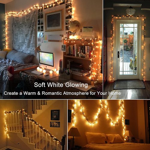 BrizLabs Clear Christmas Lights - 300 Count Warm White String Lights | 69.6ft Indoor/Outdoor Decor