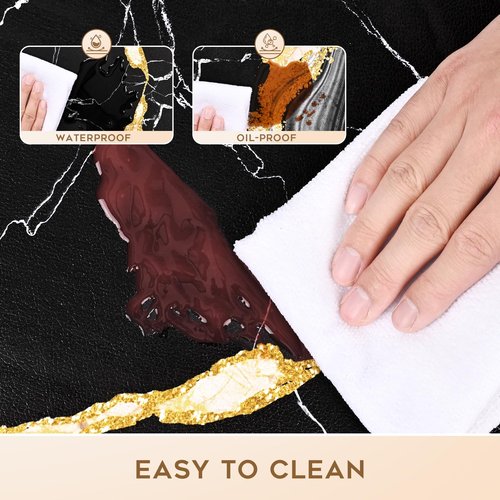 ASPMIZ 3 Piece Marble Kitchen Runner Rugs Set, Anti Fatigue Cushioned Kitchen Floor Mats, Black Gold Marble Kitchen Rugs Non Slip, PVC Waterproof Kitchen Mats 18'' x 30'' + 18'' x 48'' + 18'' x 60''