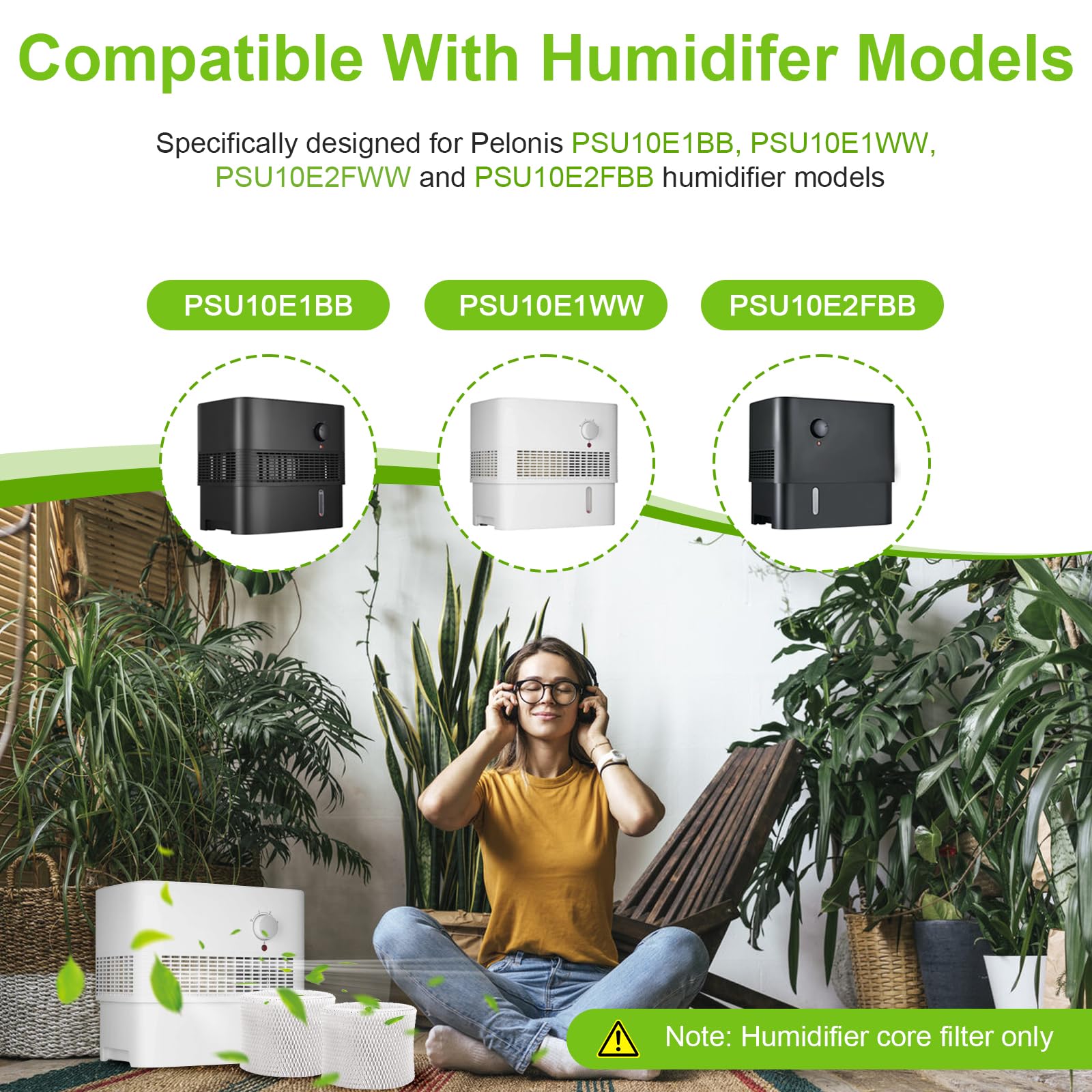 Giokyi Humidifier Filter for Pelonis PSU10E1BB, PSU10E1WW, PSU10E2FWW and PSU10E2FBB Compatible with Air Filter Factory Replacement for Pelonis Humidifier Wick Filter 2 Pack