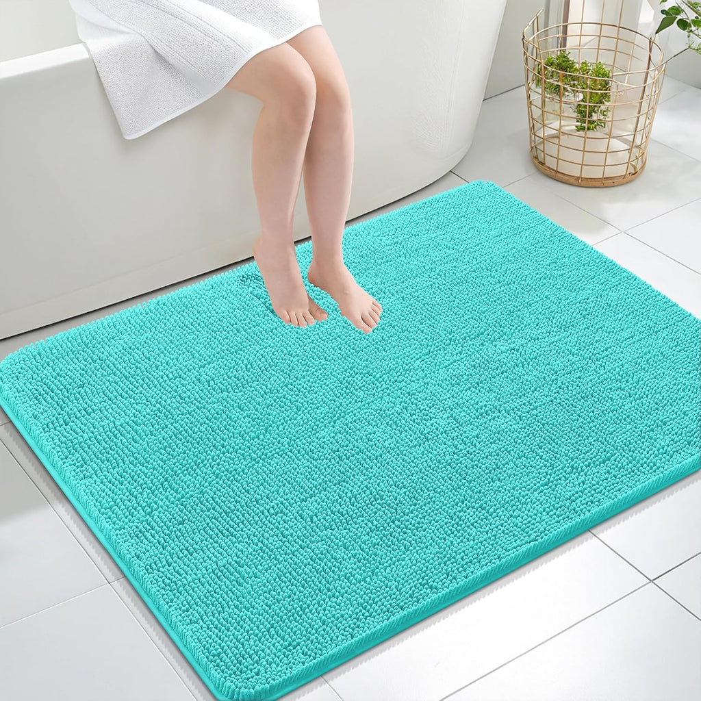 OLANLY Large Chenille Bath Rugs - Extra Soft & Absorbent | Quick Dry, Machine Washable, 40x32, Teal