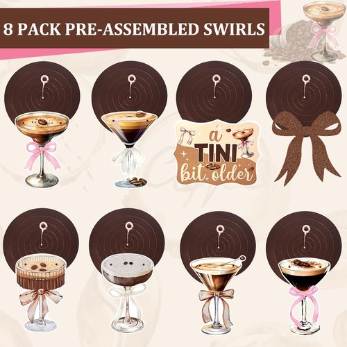 Bow A Tini Bit Older Banner Garland Espresso Martini Hanging Swirls Party Decorations Set for A Tini Bit Older Espresso Martini Birthday Party Décor