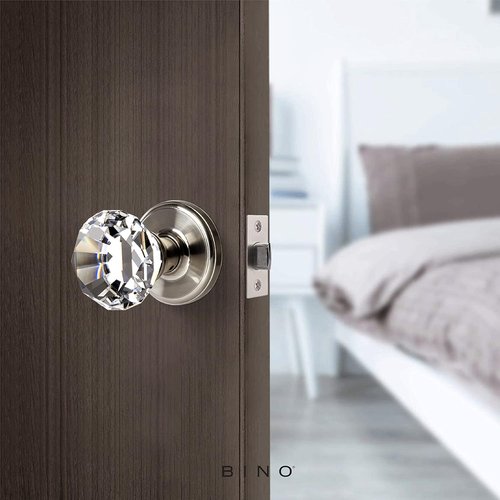 BINO Crystal Door Knobs Set - Elegant Satin Nickel Finish | Functional Interior Knobs