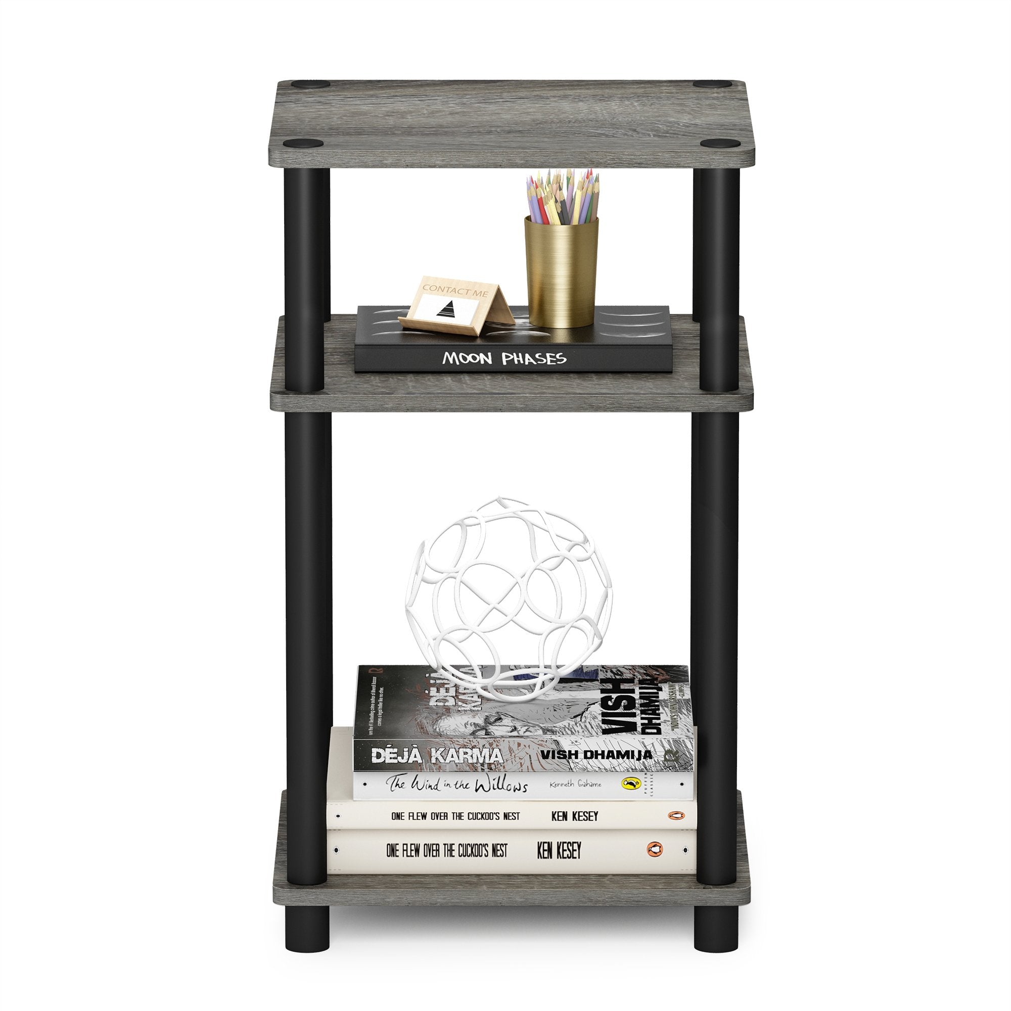 Furinno JUST Side Table, 3-Tier End Table, Open Shelves Night Stand, Bedside Table, Toolless Assembly, for Living Room, Bedroom, Bathroom, French Oak