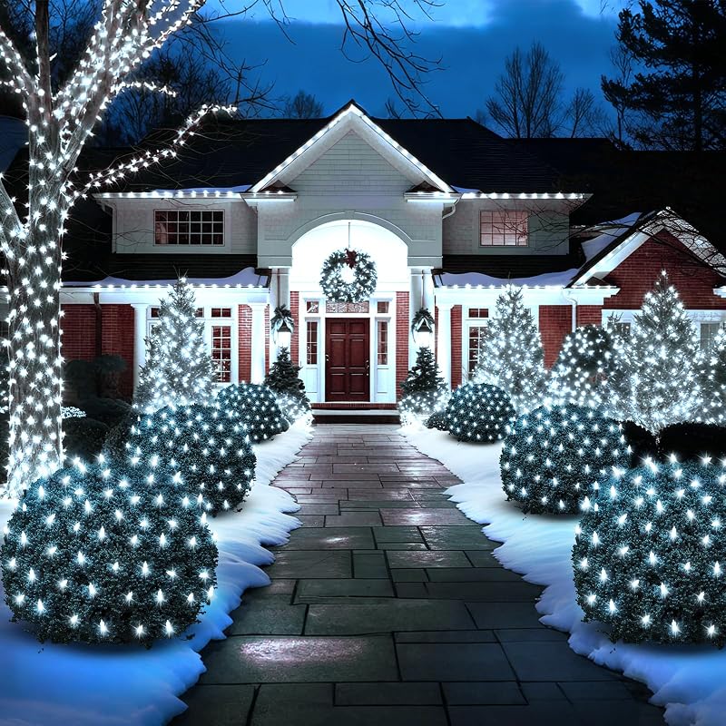Outdoor Mesh Light Display 5x6 ft with 120 LED Warm White - 8 Modes, 30V, Connectable (Cool White - 2PCS)
