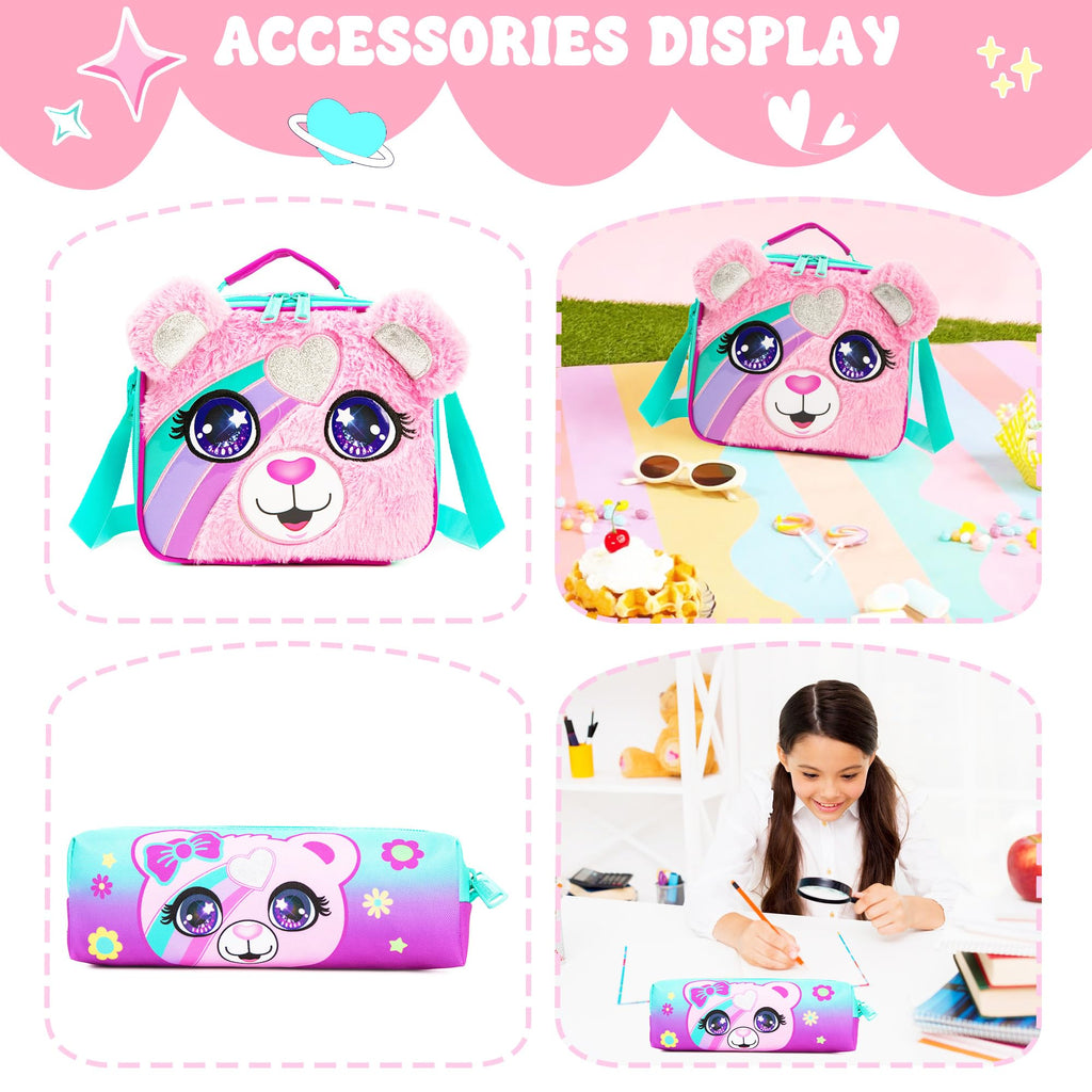 Meetbelify Cute School Backpacks for Girls Backpack with Lunch Bag for Elmentary Students Kids Travel Bookbag for Girls Age 6-12