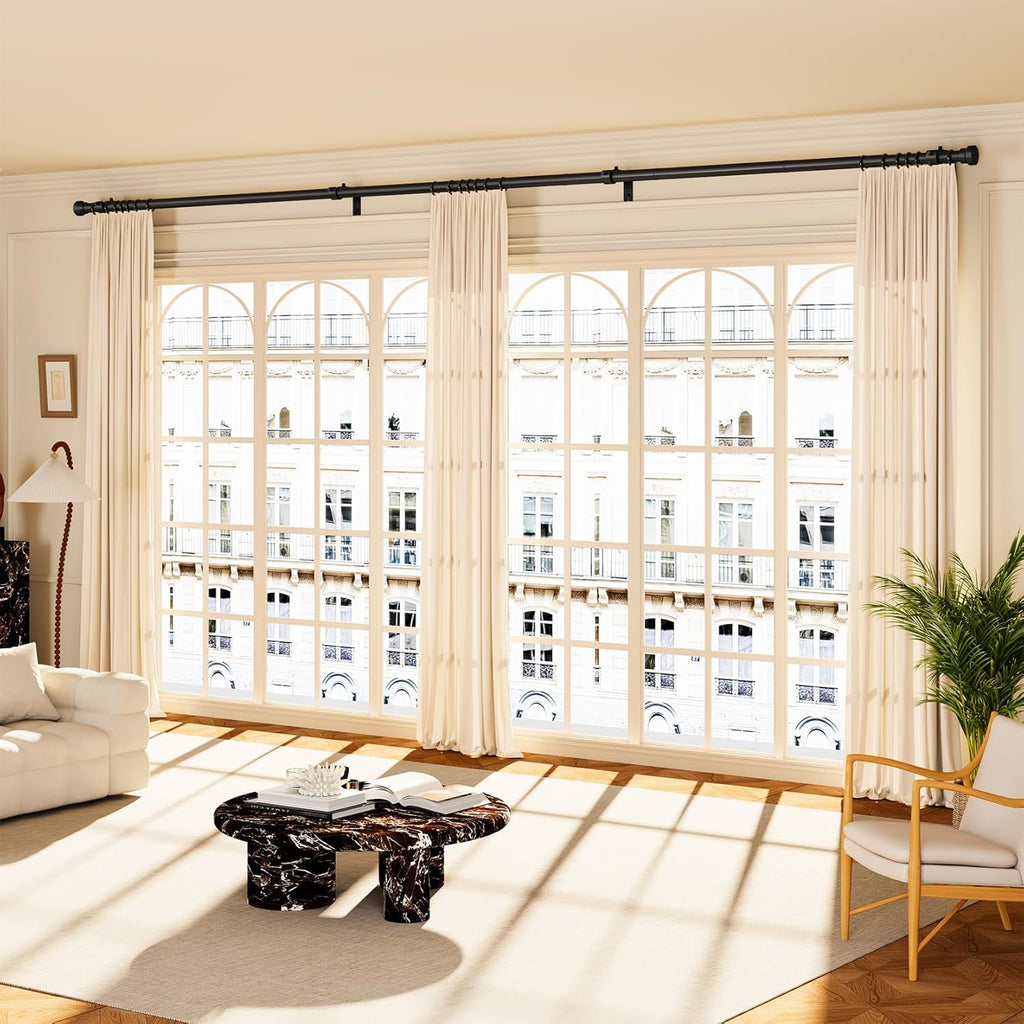 YaFex Adjustable Curtain Rods - Heavy Duty 1 Inch, 32-170 Inch, Modern Black Design | Easy Installation