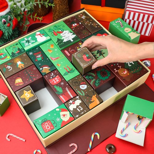 Christmas Advent Calendar 2025, Empty Advent Calendar to Till Yourself, 24 Days Christmas Countdown Advent Calendar, Reusable Xmas Gifts Boxes for Boys Girls Teens Adults