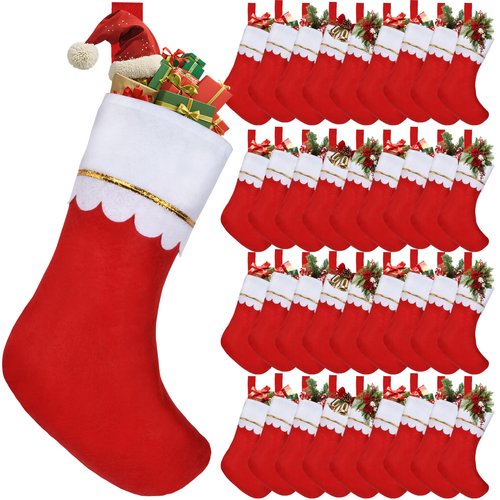 AMAZING TIME 36 Pcs 17" Felt Christmas Stocking Bulk, Red Christmas Socks Bulk with White Cuff Golden Trim, Christmas Hanging Ornaments Xmas Decoration for Mantel Door Window Holiday Home Décor