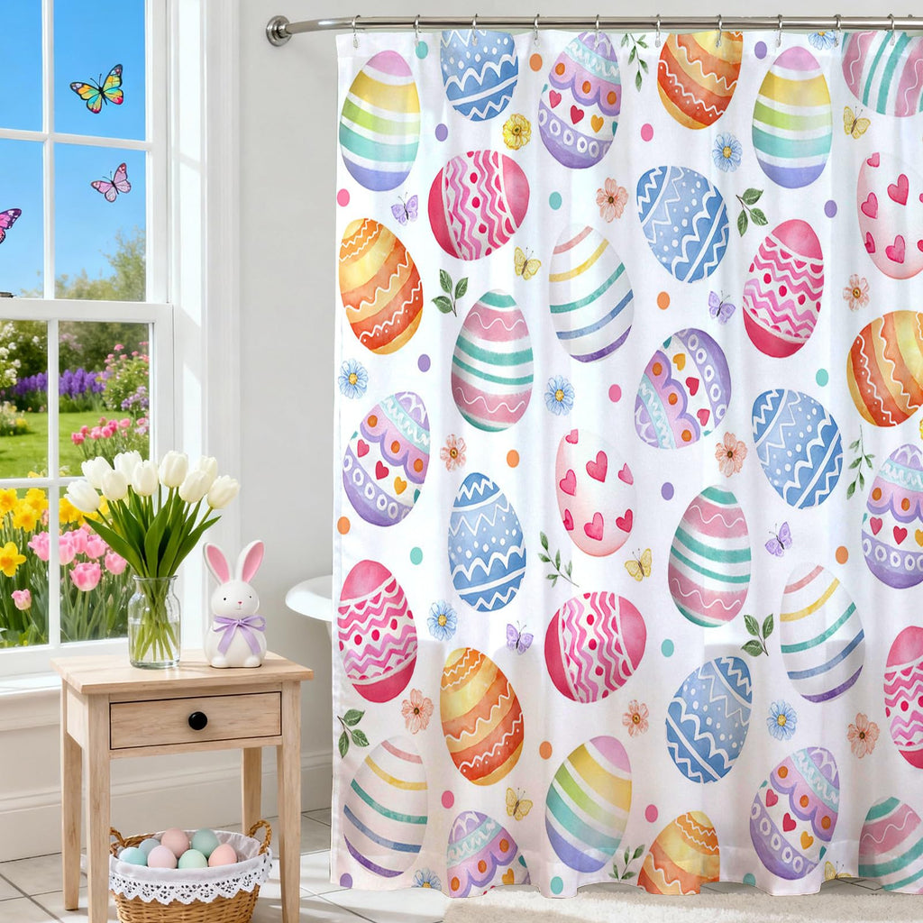 Mocsicka Easter Eggs Shower Curtain Happy Easter Bathroom Shower Curtain Spring Holiday Waterproof Fabric Shower Curtains Bathtub Decor with 12 Hooks 72 X 72 Inches