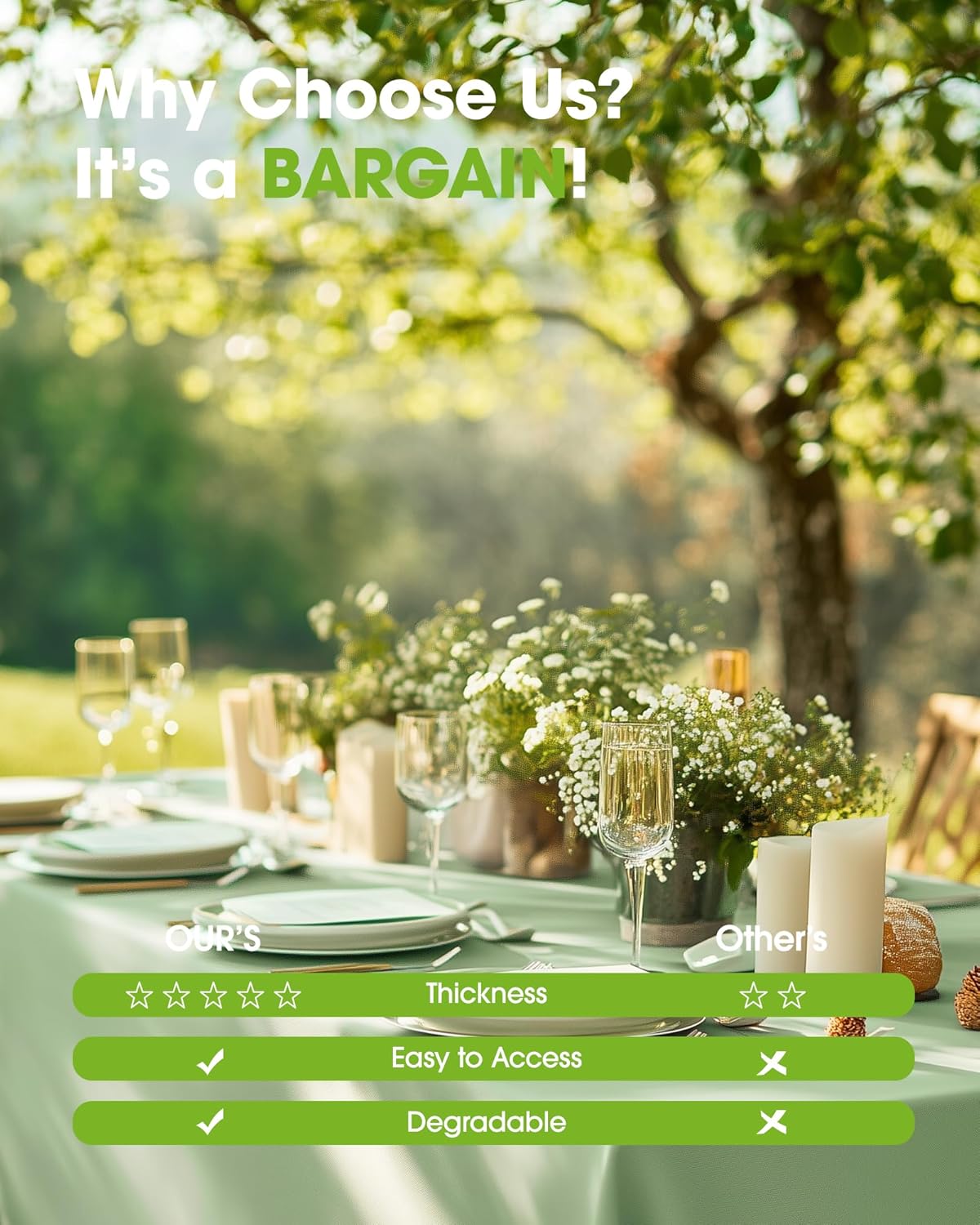 Pureegg Disposable Table Cloths - 54 x 108 Inch, Leakproof & Sturdy, 8 Pack, Sage Green for Easter Parties