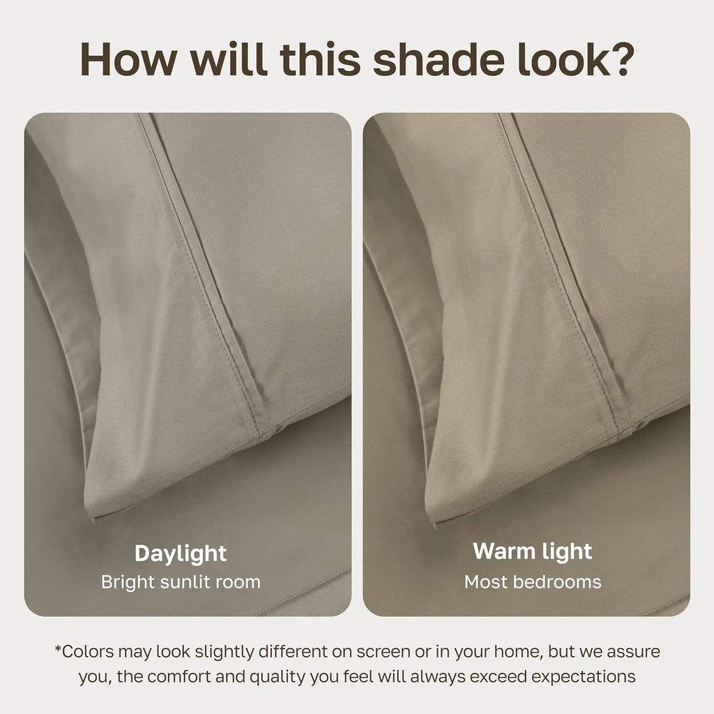 California Design Den Twin XL Bed Sheets Set - 100% Cotton, 400 Thread Count, Silky Smooth Sateen - Taupe