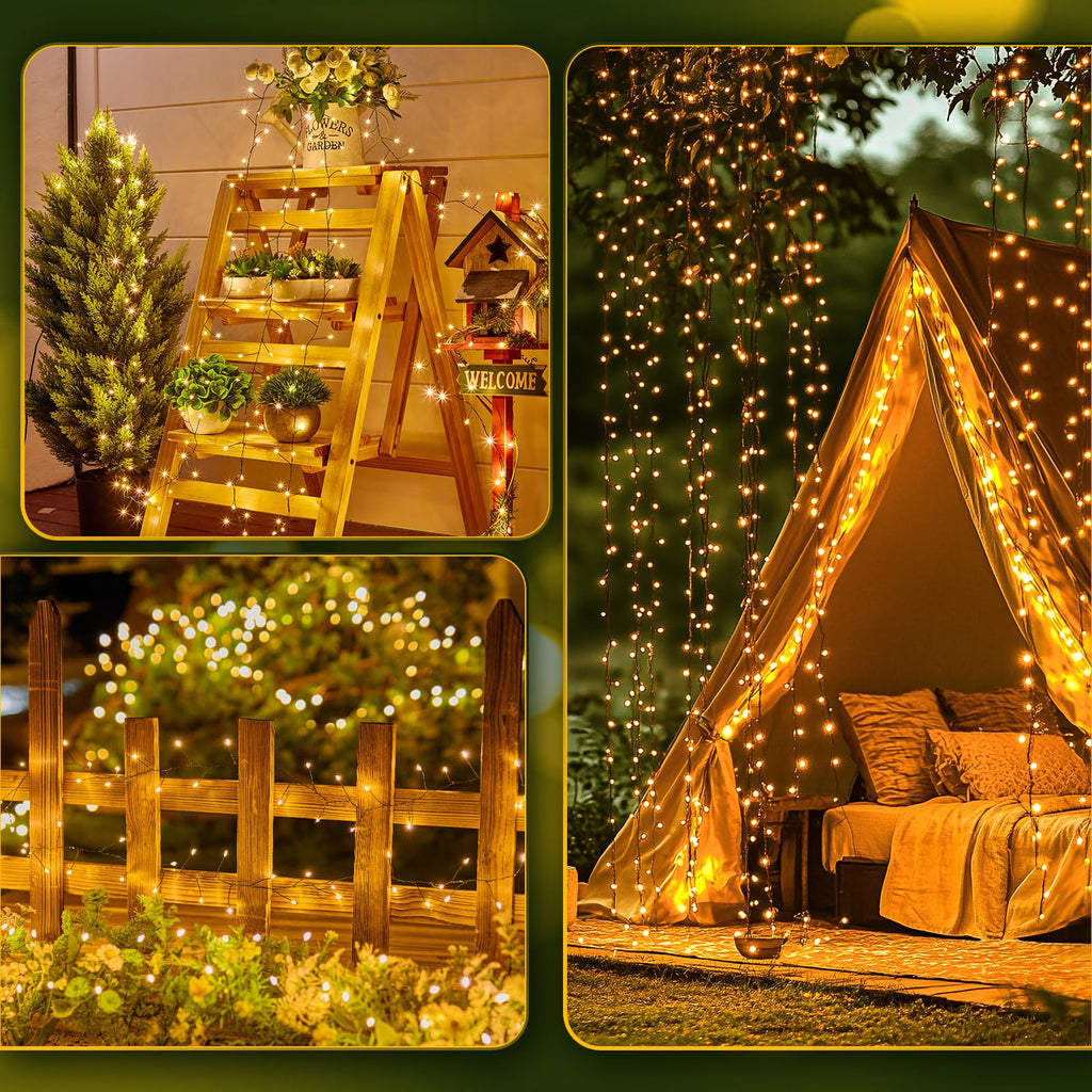 Battery Operated Cluster Lights, 10FT 100 Micro LEDs, Outdoor Twinkle Firecracker Fairy Lights, Warm White, Green Wire String Lights, Waterproof, Christmas Tree, Wreath, DIY Wedding, Christmas Decor