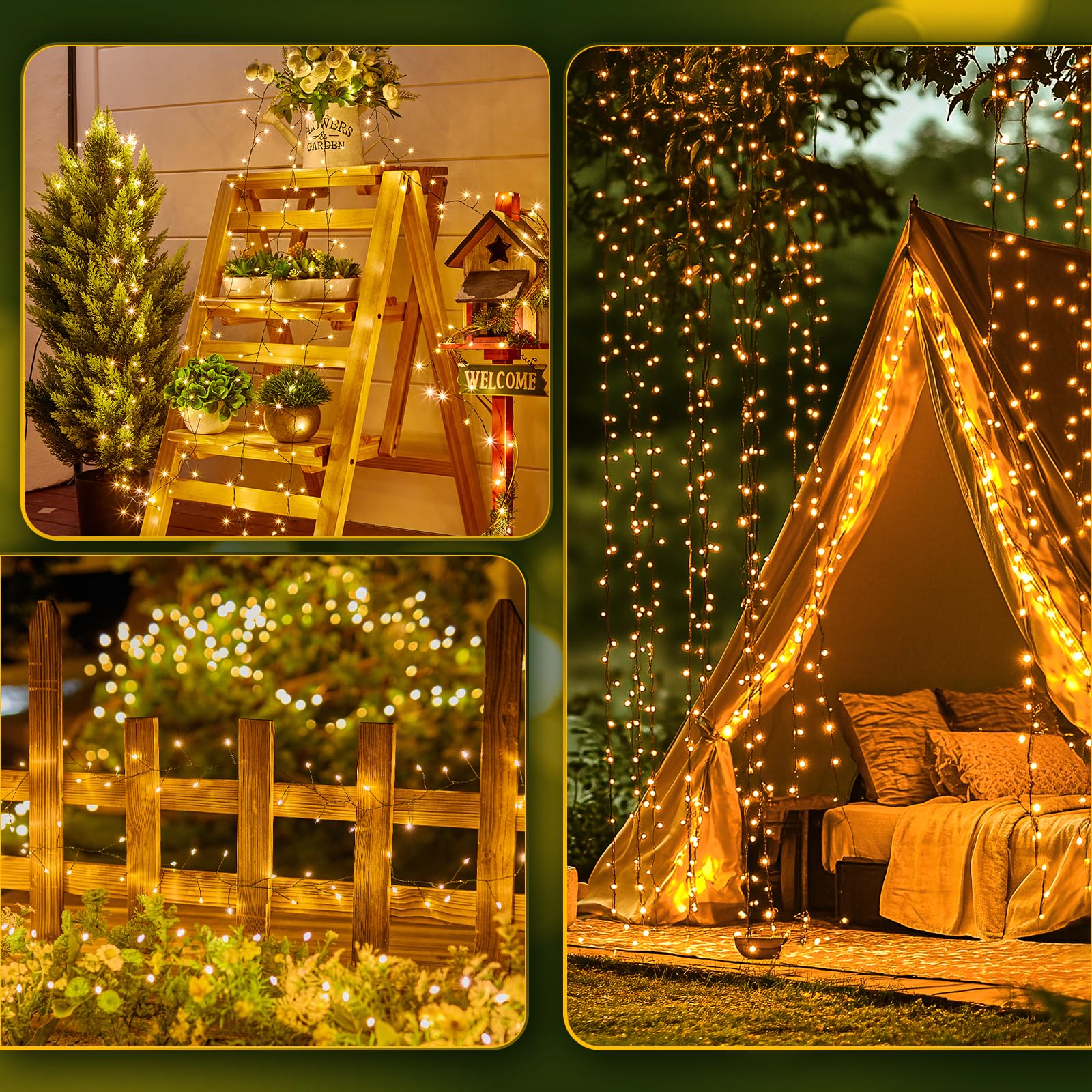 Battery Operated Cluster Lights, 10FT 100 Micro LEDs, Outdoor Twinkle Firecracker Fairy Lights, Warm White, Green Wire String Lights, Waterproof, Christmas Tree, Wreath, DIY Wedding, Christmas Decor