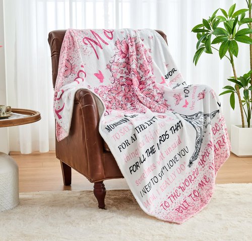 Blanket Gifts for Mom Birthday, Mom Birthday Gifts from Daughter Son, Mothers Gift for Christmas Valentine's Day Thanksgiving Day, Mothers Day, Moms Gift ideas Flannel Throw Blanket 60" X 50"