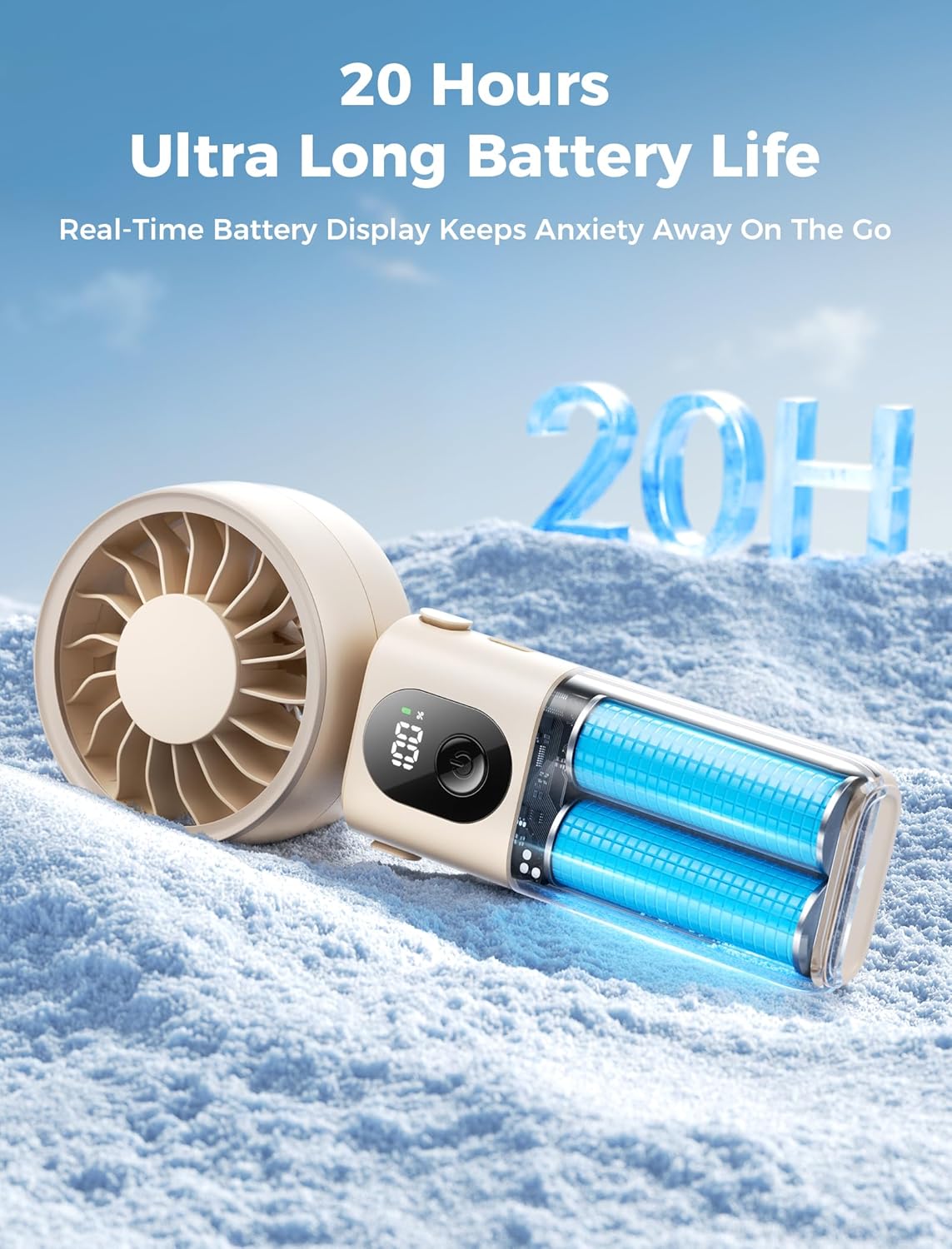 Aecooly Portable Handheld Fan - 20H Max Cooling Time | 5 Speed Settings | USB Rechargeable - Beige