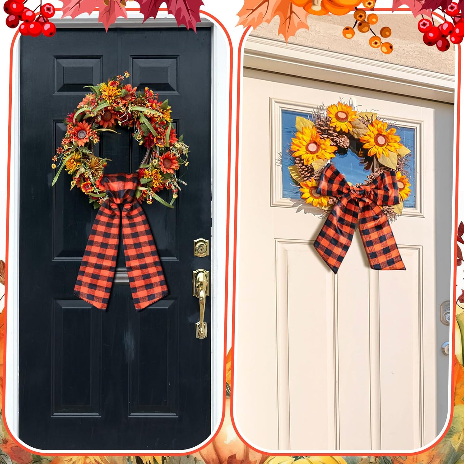 Regine Switzerland Wreath Sash - Satin Blank Sashes for Embroidery | Indoor/Outdoor Decor (Orange, Black, Fall Plaid)