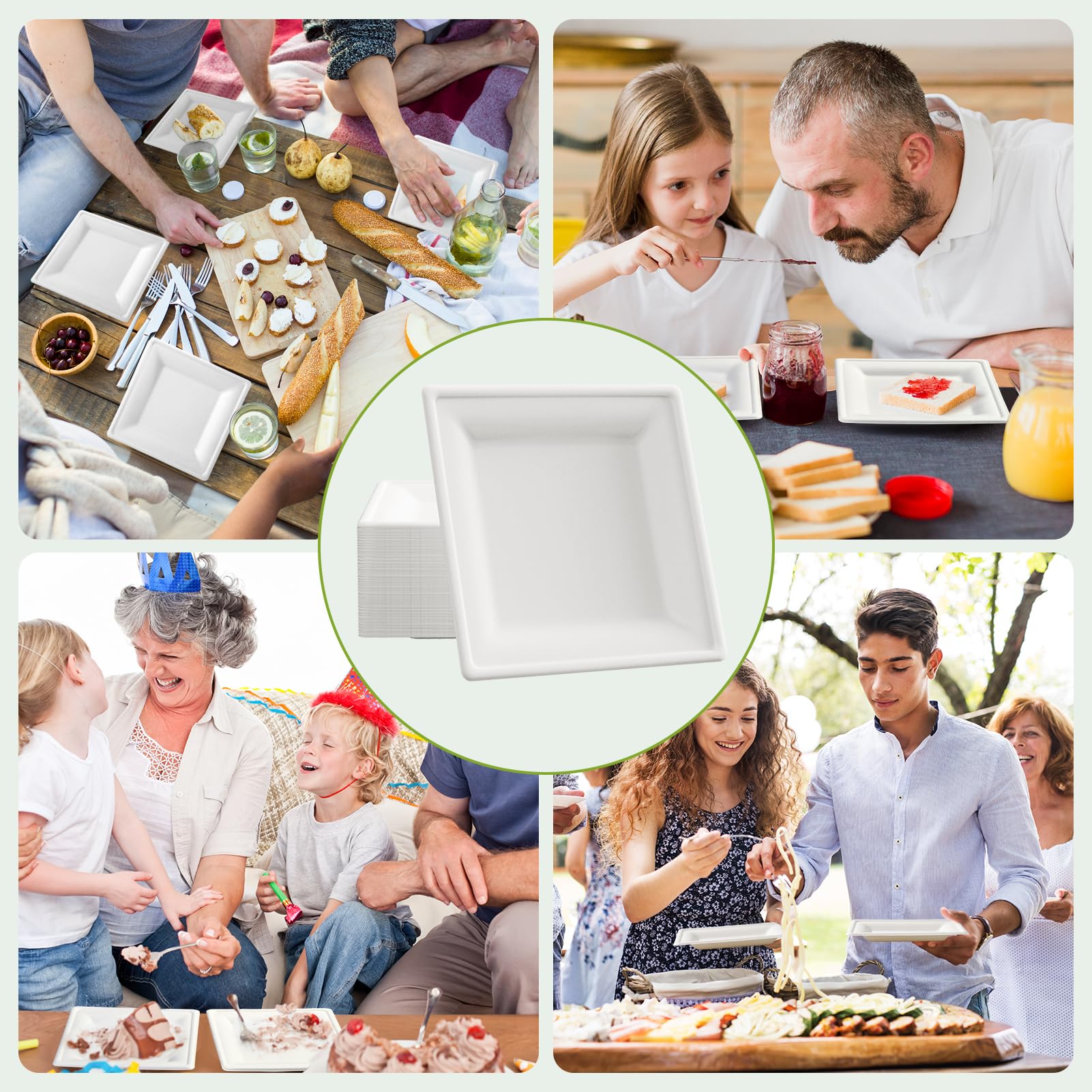 ECOLipak 10 Inch Square Paper Plates, 300 Pack Compostable Heavy Duty Biodegradable Paper Plates, Made from Sugarcane, Eco Friendly White Disposable Plates for Party, Dinner
