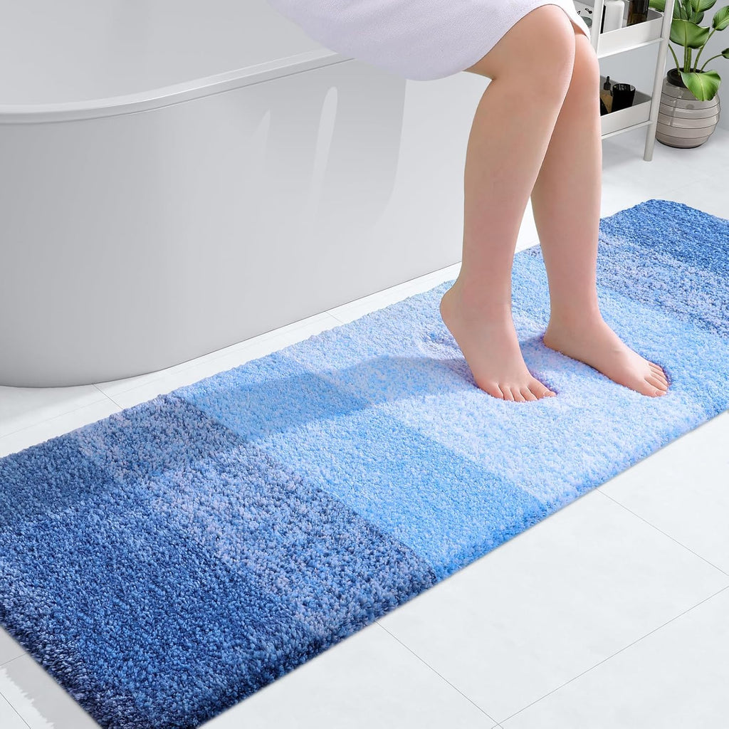 OLANLY Bathroom Runner Rug - Extra Soft Microfiber Mat | Quick-Dry, Rubber Backing, 59x20, Light Royal Blue