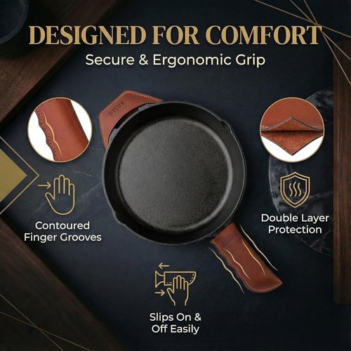 Full Grain Leather Handle Cover Set by Proudly Made in Georgia - Heat Resistant Cast Iron Sleeves for Skillets & Pots