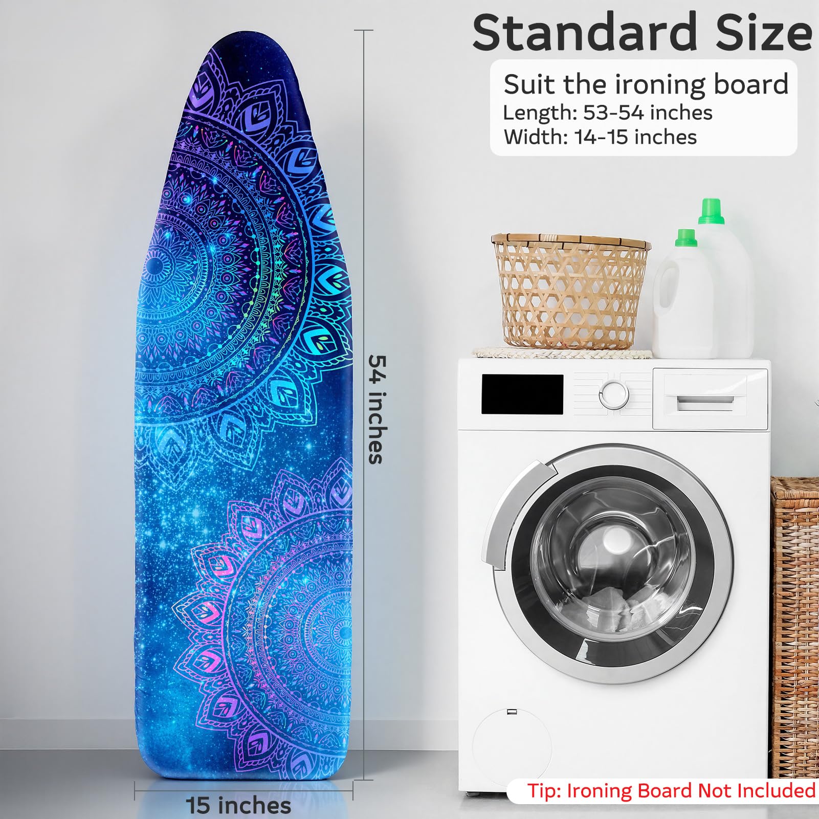 FIOBEE Ironing Board Cover and Pad Extra Thick Iron Board Pad with Heat-Resistant Mesh Padded Iron Board Covers Adjustable Buckle & Elastic Edges for 15x54 Standard Size (Ironing Board Not Included)