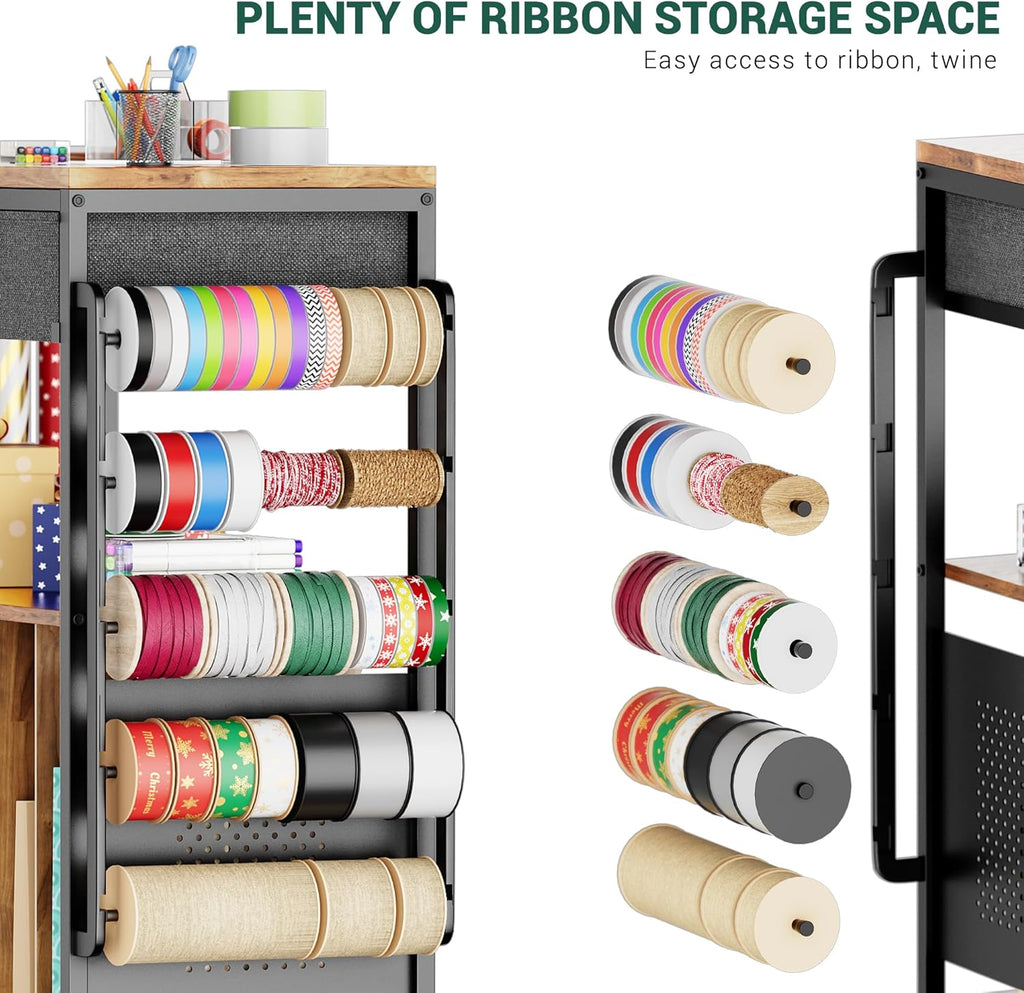 PUNLUXU Wrapping Paper Storage Cart - Rolling Gift Wrap Organizer with Ribbon & Bag Storage | Ideal for Crafts