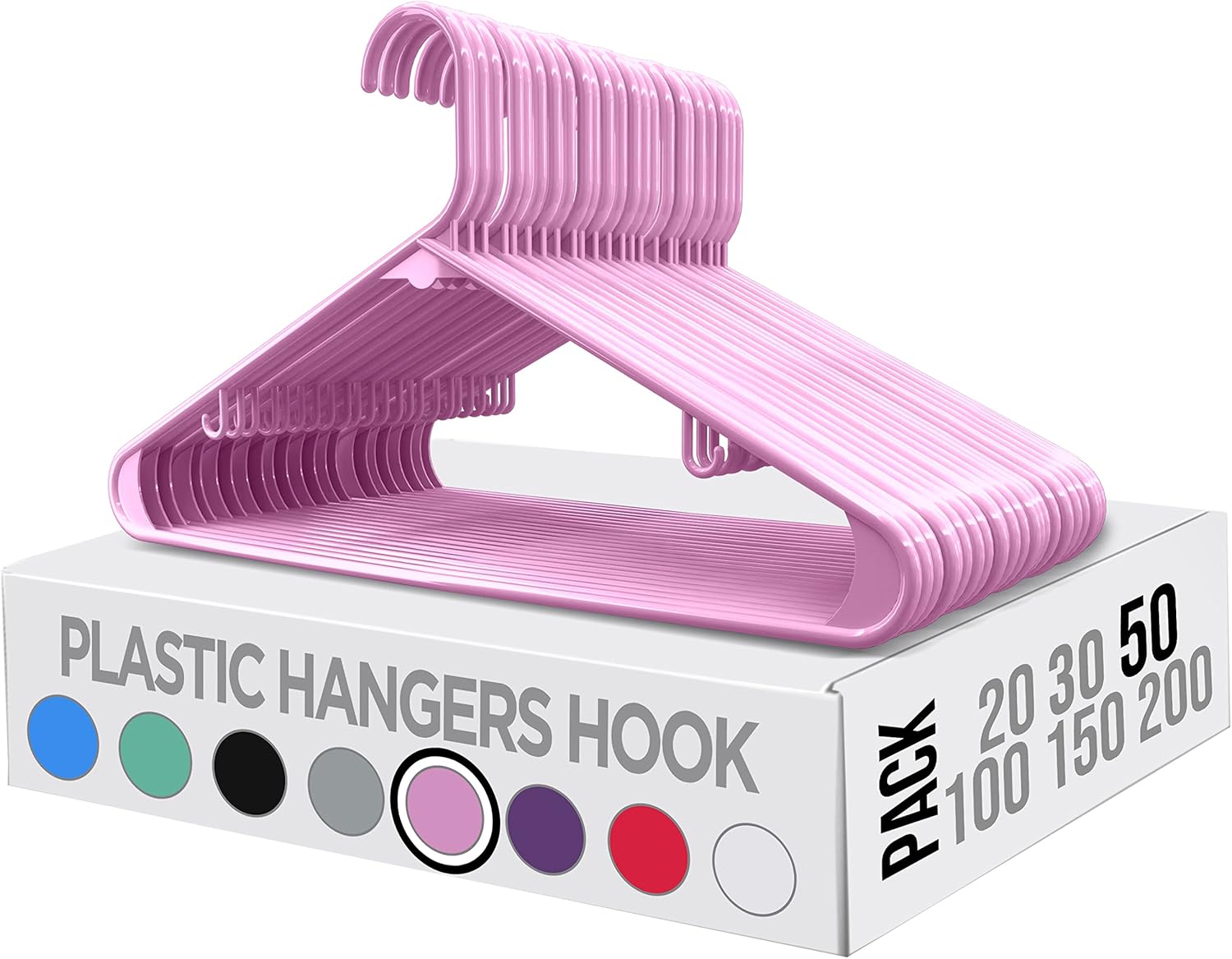 Utopia Home Plastic Hangers 50 Pack - Durable Space-Saving Closet Organizers - Pink Hangers for Shirts, Pants, Skirts & Coats