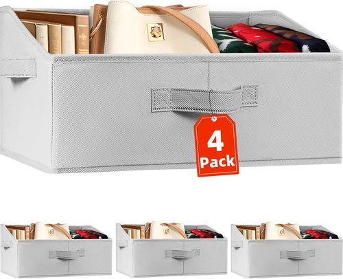 Criusia Closet Organizers | Large Collapsible Fabric Bins - 4 Pack for Home Storage & Organization