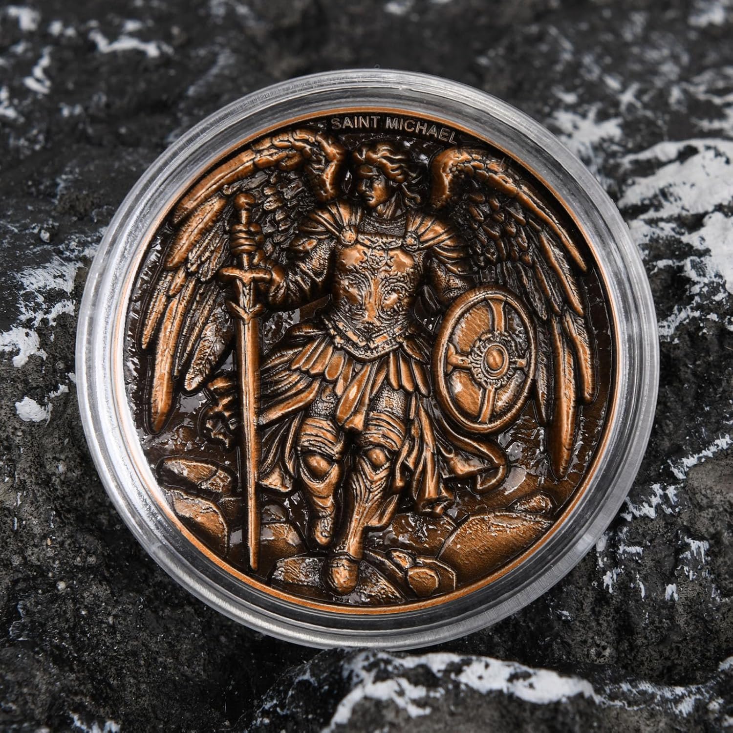 Saint Michael Archangel Protection Coin - 1.57-Inch Double-Sided Zinc Alloy Collectible with Antique Finish