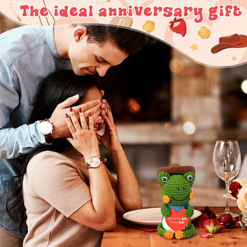 Jenaai Funny Crochet Gift for Boyfriend Girlfriend Him Her Wife Husband I Love You Gifts Anniversary and Birthday Ideas, Handmade Cowboy Frog Crochet for Couples Small Romantic Decor